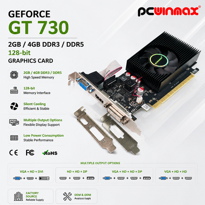 PCWINMAX Geforce GT 730 2GB 4GB DDR3 DDR5 Carte graphique 64 bits HD+HD+DP Ports Carte vidéo à profil bas pour PC