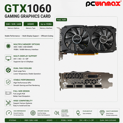 PCWINMAX OEM GeForce GTX 1060 5GB GDDR5 160bit Carte graphique de jeu Doubles ventilateurs avec carte vidéo HD DP DVI de sortie