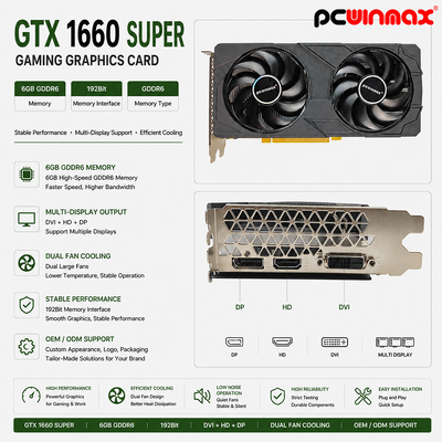 PCWINMAX Carte graphique géforce GTX 1660 Super, 6 Go GDDR6 GPU PC de jeu 192 bits Carte vidéo PCIe 3.0 x16 1660S Cartes de jeu