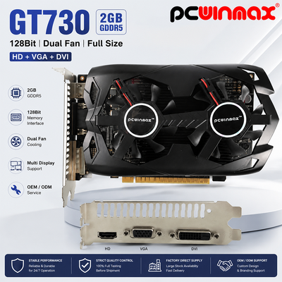 PCWINMAX Geforce GT 730 2 Go DDR5 128 bits taille complète GK108 VGA+HD+DVI Interface à double ventilateur Cartes graphiques de jeu
