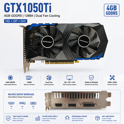 PCWINMAX Gros GTX 1050 Ti 4GB Carte graphique 128 bits GDDR5 GPU à faible puissance avec sortie HD DP DVI pour ordinateur de bureau