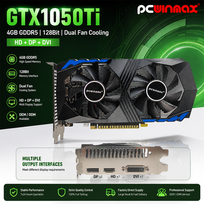 PCWINMAX Geforce GTX 1050 Ti 4GB GDDR5 Carte graphique de jeu 128 bits avec sortie HD OEM / ODM en stock pour ordinateur de bureau